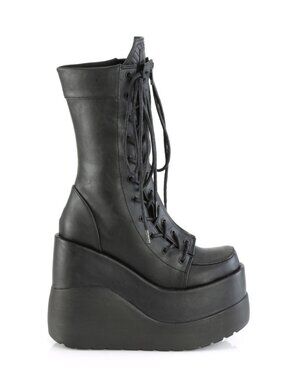 Tiered Wedge Platform Mid-Calf Boots with Coffin Tongue
